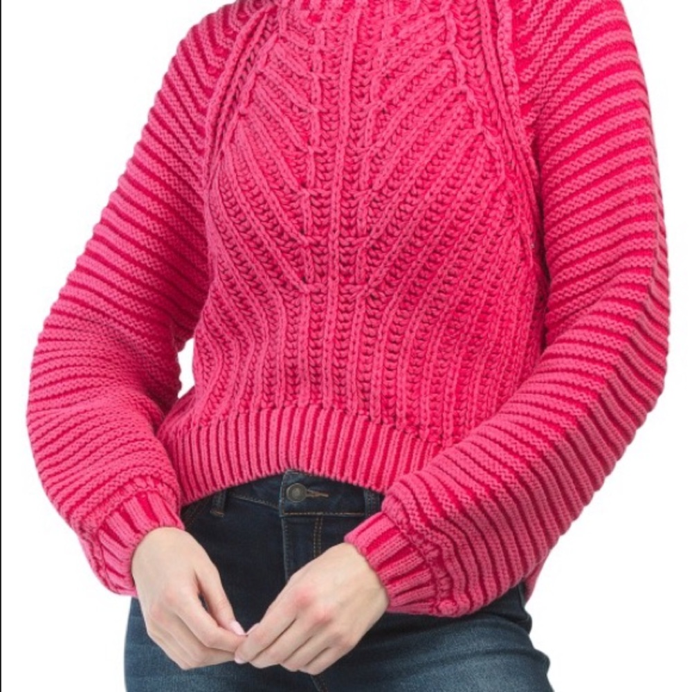 Free People Textured Knit Sweetheart Sweater in Pink Size Medium - Picture 1 of 9